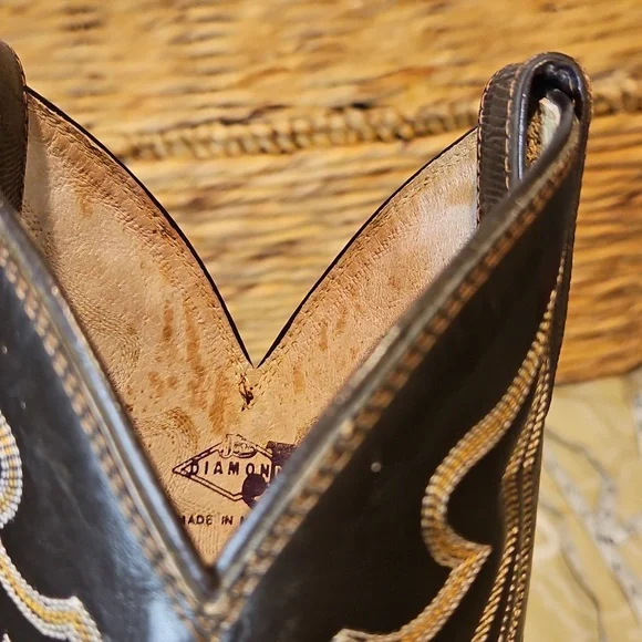 Vintage Diamond J Leather Mens Western Cowboy Boots Sz. 8 EE Wide - Picture 13 of 16